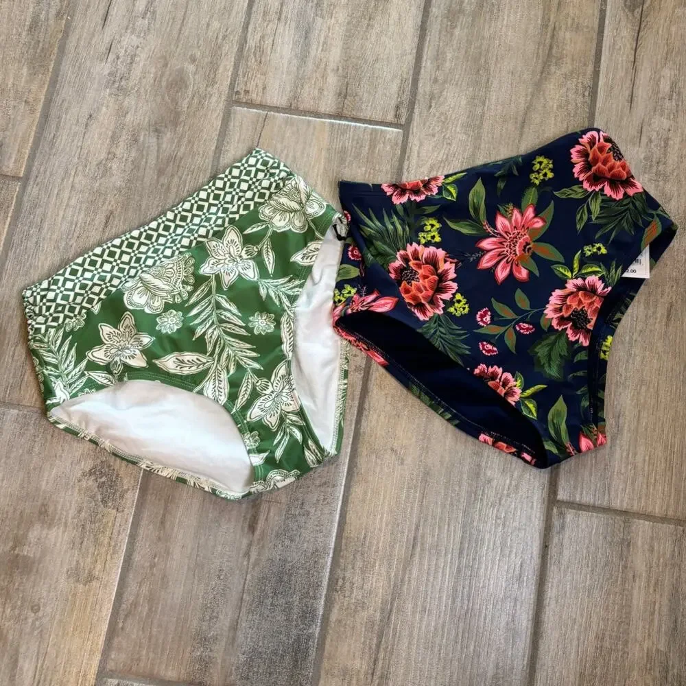 Shade & Shore Floral Print High Waist Bikini Bottoms Swimsuit Bathing Suit XS